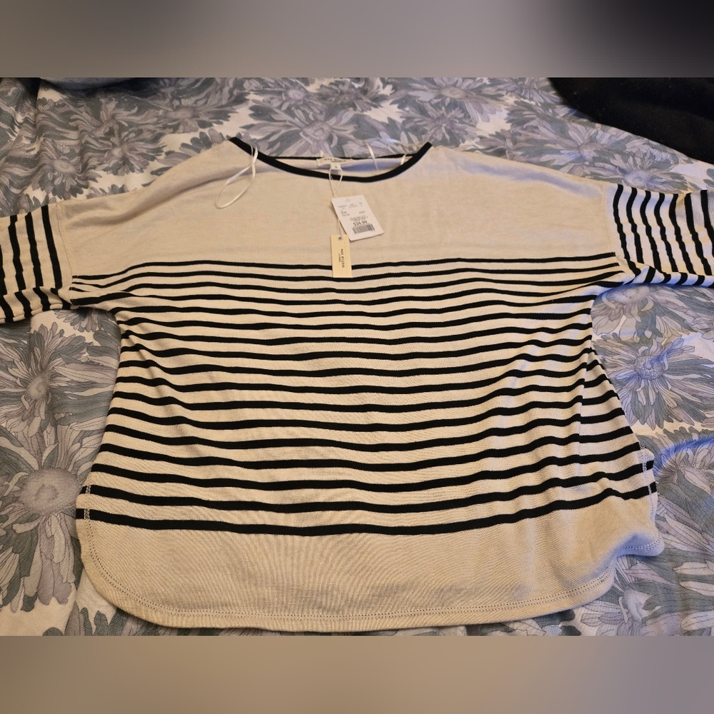 Max Studio Black and Cream Boxy Short Sleeve Tee